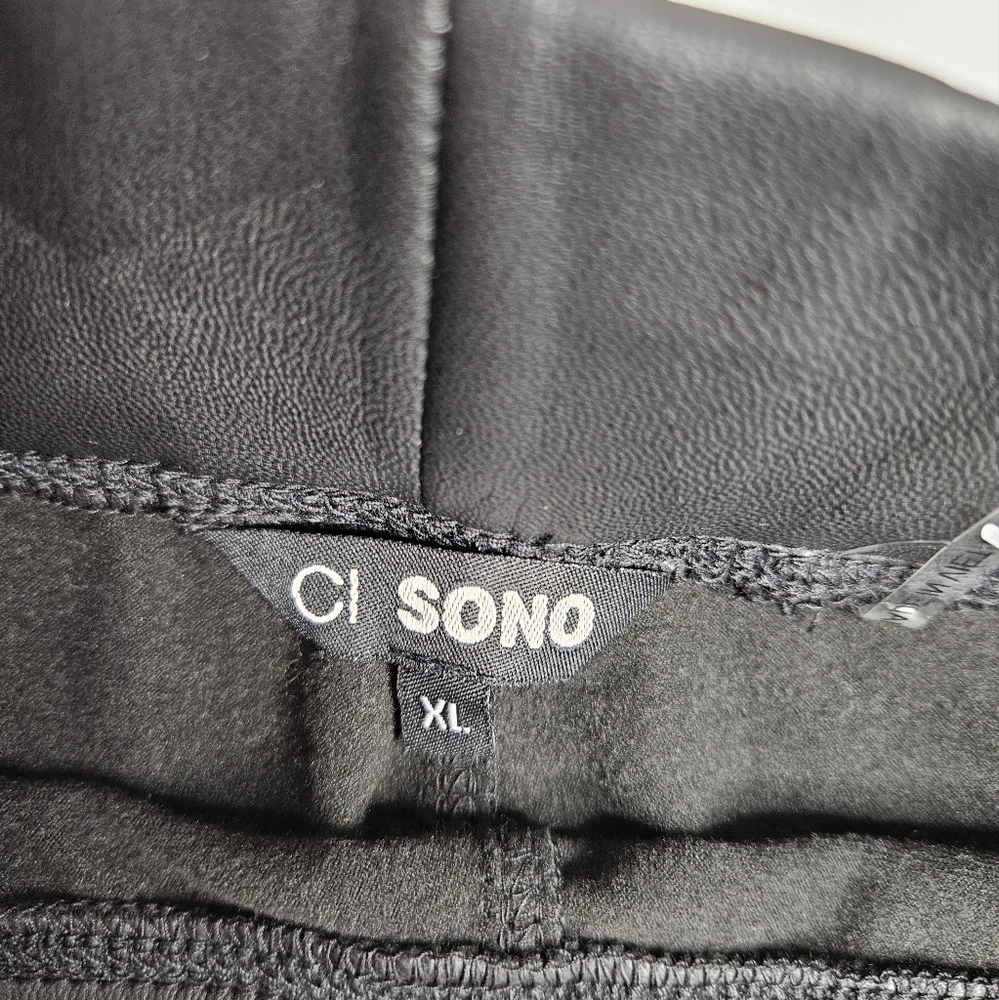 CI Sono Black Faux Leather Leggings Stretch Vegan Leather NWOT Ladies Size XL - Picture 2 of 11